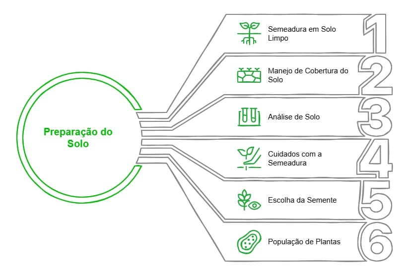 Passo a passo representando como fazer a preparação do solo para a plantação de trigo. 
