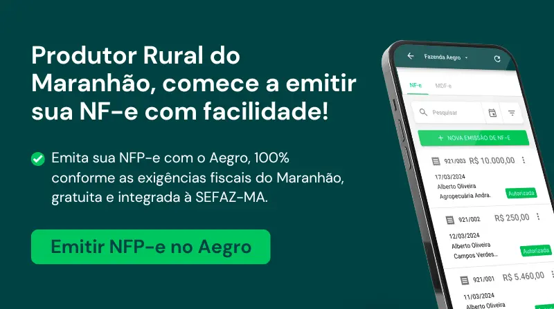 Banner de emissão de nota fiscal do produtor rural gratuita da Aegro para o estado do Maranhão