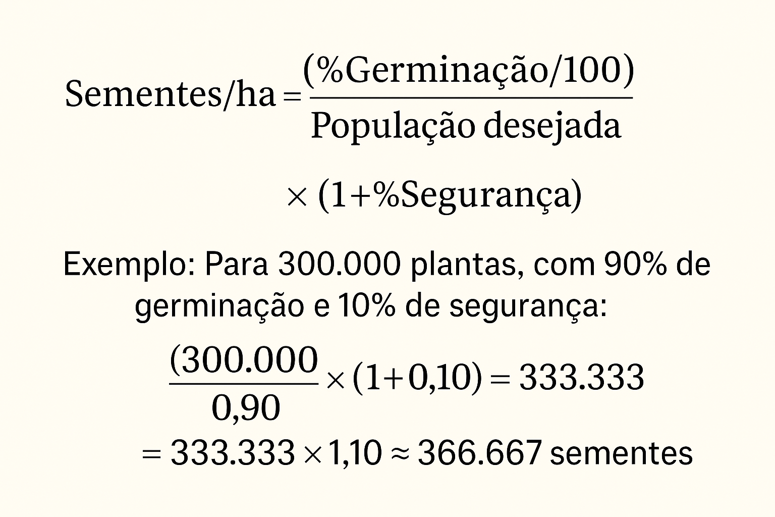 Calculo de semadura da soja - Formula ajustada para sementes por hectare